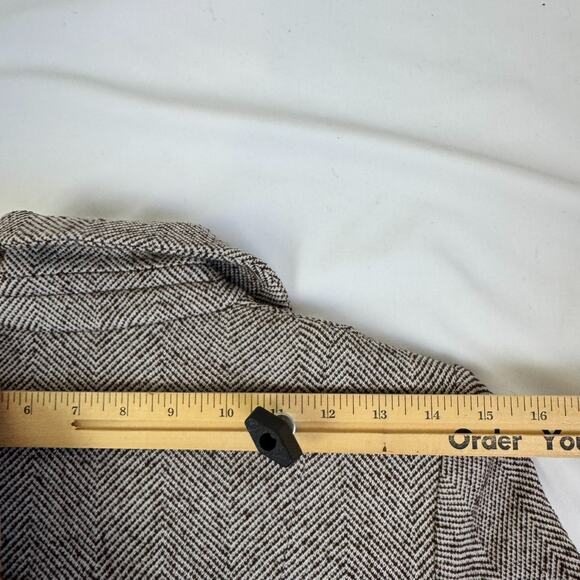 St. John Collection Blazer Jacket 4 S Chevron Wool Blend Brown Tan Unlined Zip - Picture 13 of 13